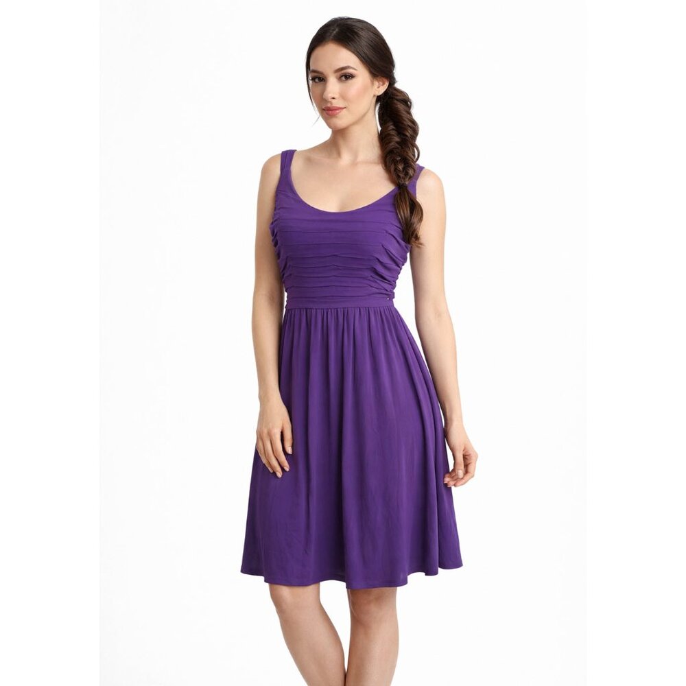 Essentials by A.B.S. Purple Ruched Midi Dress XL Side Zip Boho Chic